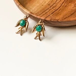 70’s gold with green stone birds